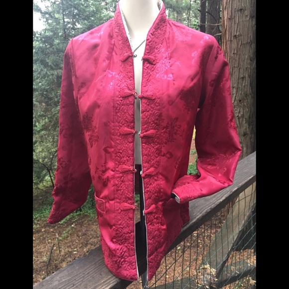 fortune Jackets & Blazers - Mandarin silk reversible  quilted embroidered  burgundy jacket